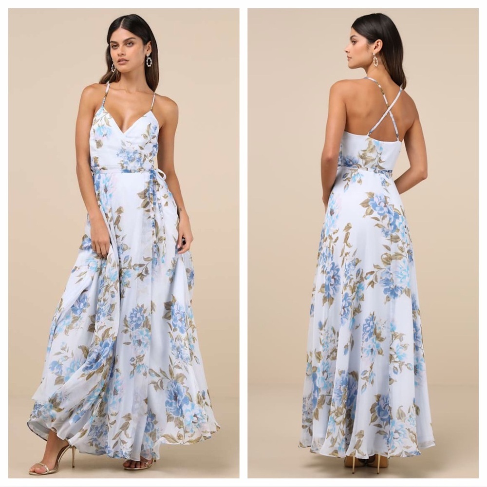 Lulus Oh-So Romantic Pale Blue Floral Print Sleeveless Wrap
Maxi Dress